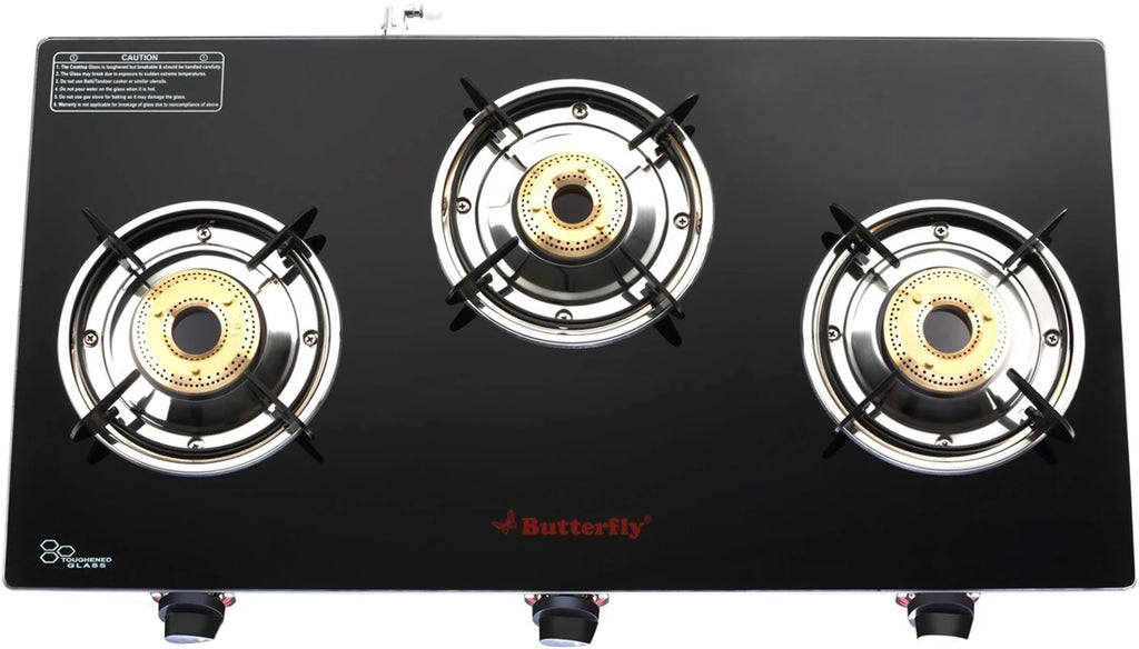 BUTTERFLY GLASS TOP TRIO  3 BUR  GAS STOVE