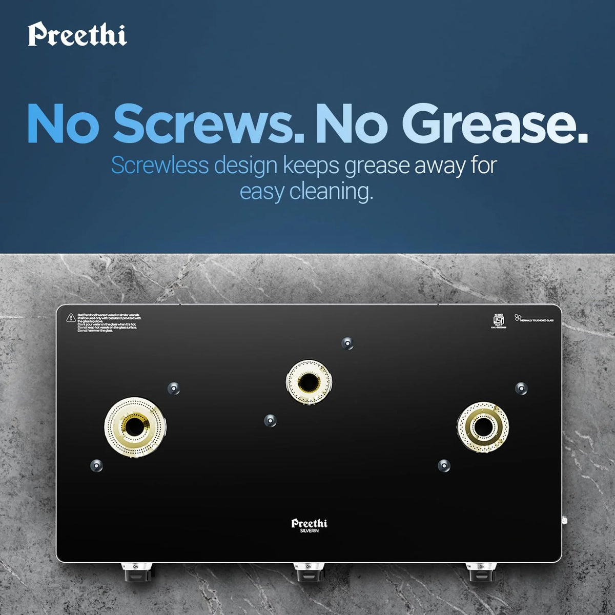 PREETHI SILVERIN  GLASS TOP 3 BUR
