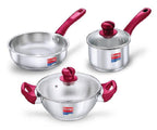 PRESTIGE Prestige Stainless Steel 3 Pc Cookware Set with 2 Glass Lids | FRY PAN,KADAI,SASPAN-3 PCS SET