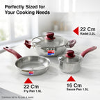 PRESTIGE Prestige Stainless Steel 3 Pc Cookware Set with 2 Glass Lids | FRY PAN,KADAI,SASPAN-3 PCS SET