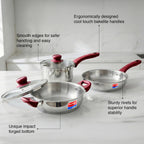PRESTIGE Prestige Stainless Steel 3 Pc Cookware Set with 2 Glass Lids | FRY PAN,KADAI,SASPAN-3 PCS SET