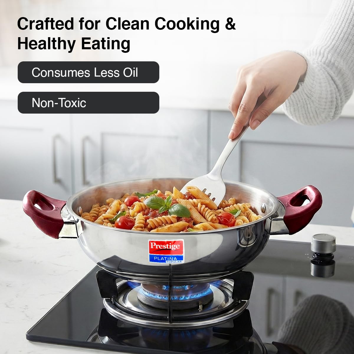PRESTIGE Prestige Stainless Steel 3 Pc Cookware Set with 2 Glass Lids | FRY PAN,KADAI,SASPAN-3 PCS SET