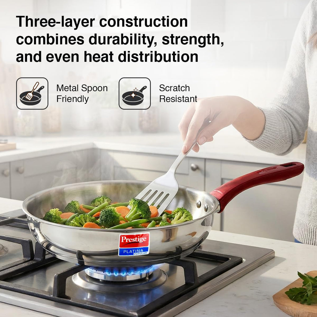 PRESTIGE Prestige Stainless Steel 3 Pc Cookware Set with 2 Glass Lids | FRY PAN,KADAI,SASPAN-3 PCS SET