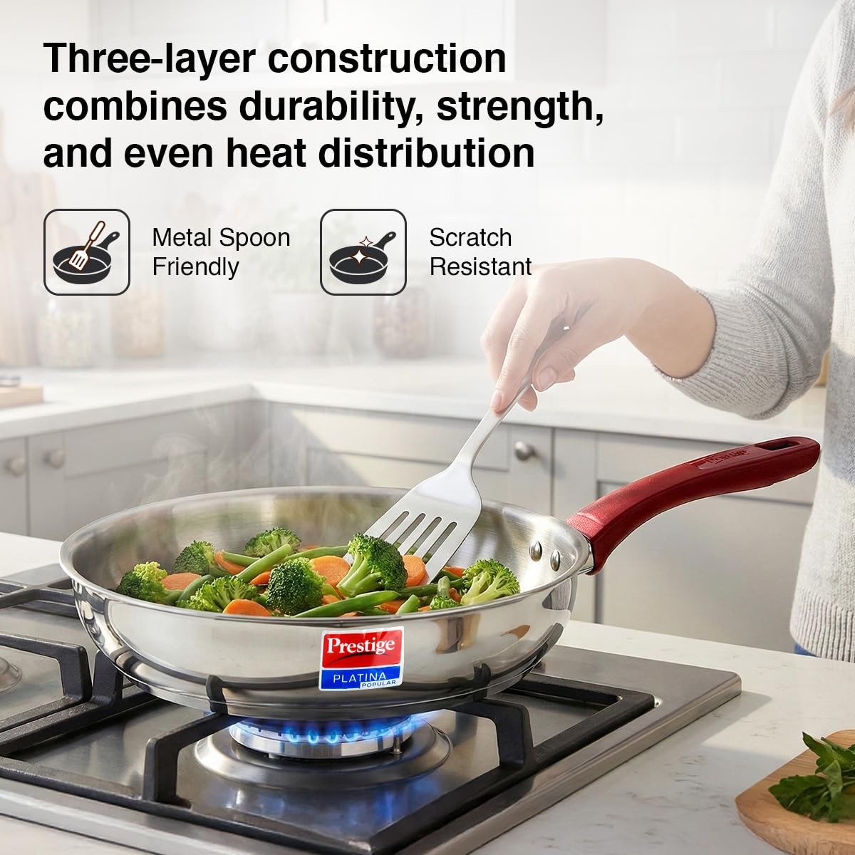 PRESTIGE Prestige Stainless Steel 3 Pc Cookware Set with 2 Glass Lids | FRY PAN,KADAI,SASPAN-3 PCS SET